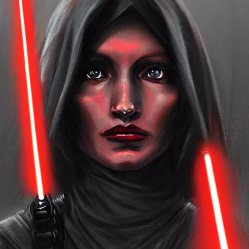 Image similar to portrait of a woman by greg rutkowski, young sith lord darth talon, red and black skin, star wars expanded universe, wearing black robes, she is about 2 0 years old, highly detailed portrait, digital painting, artstation, concept art, smooth, sharp foccus ilustration, artstation hq