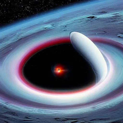 Image similar to spaceship at the edge of a black hole