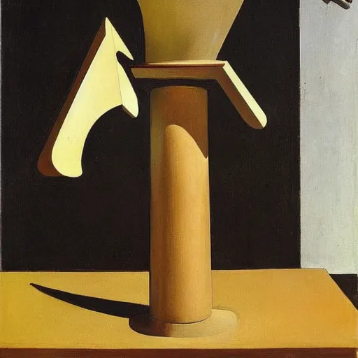 Image similar to a painting by giorgio de chirico of an abstract sculpture by the caretaker