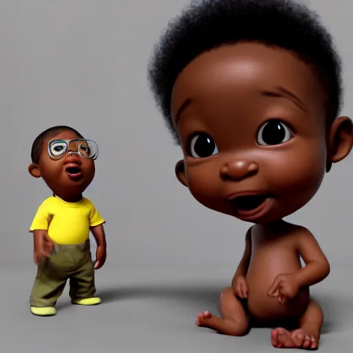 Prompt: black baby held by confused asian man, award winning art, pixar, 3 d render, unreal engine