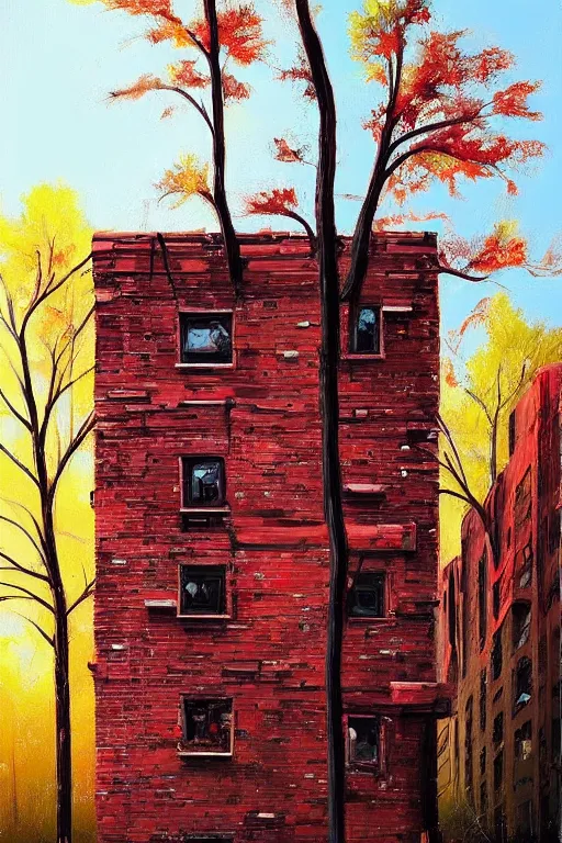 Image similar to (((((a ramshackle manhattan brick brownstone deep in the forest))))) by Alena Aenami!!!!!!!!!!!!!!!!!!!!!!!!!!!