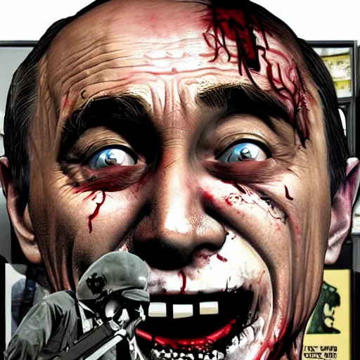 Prompt: Putin Zombie in GTA V, cover art by Stephen Bliss, artstation, no text