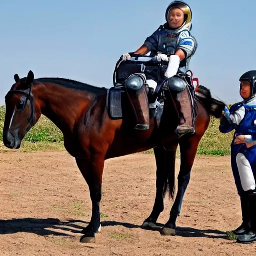 Image similar to a horse riding and astronaut,
