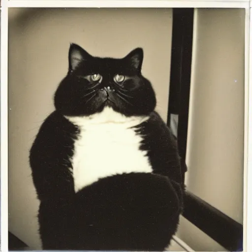 Image similar to extremely obese cat, polaroid photo,
