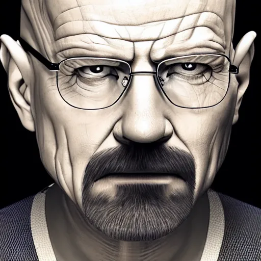 Image similar to Walter White with bussin haircut, face shot, portrait, detailed face, close-up, realistic, lifelike, cinematic, studio lighting,