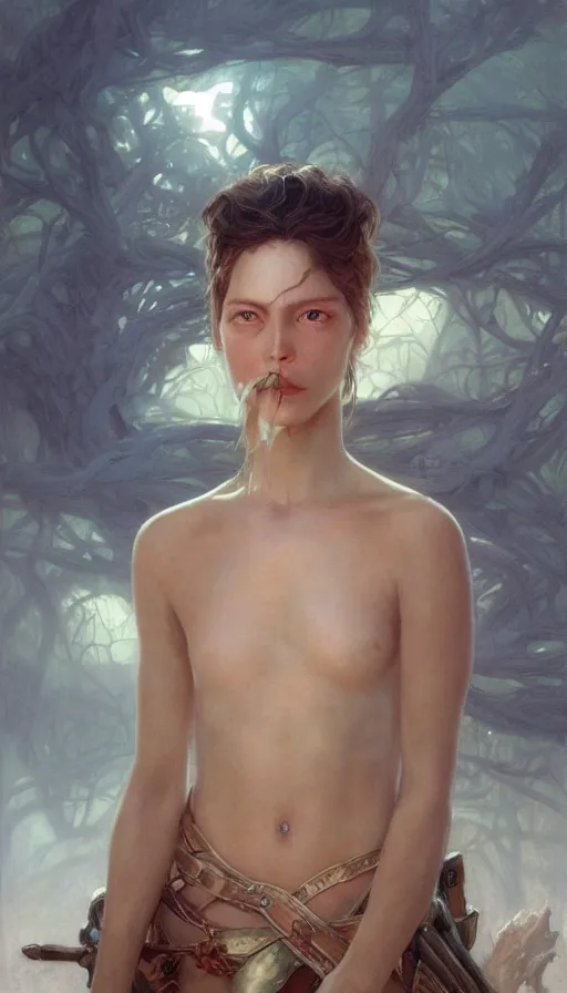 Prompt: epic masterpiece jackie moore, sweaty skin, hyperrealistic, octane render, cinematic, beautiful face and flawless skin, perfect hands, 5 fingers, by edgar maxence and ross tran and michael whelan, legends of runeterra