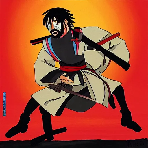 Image similar to chuck norris samurai by studio ghibli painting