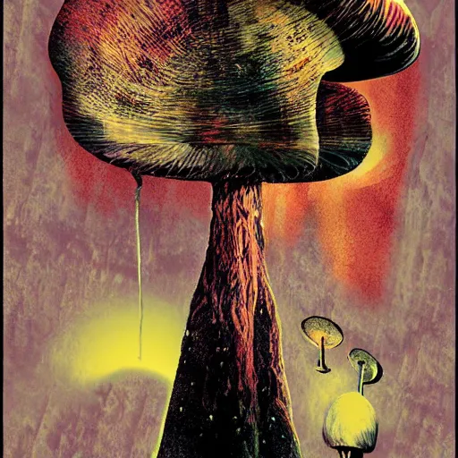 Prompt: psychedelic mushrooms dream, by dave mckean