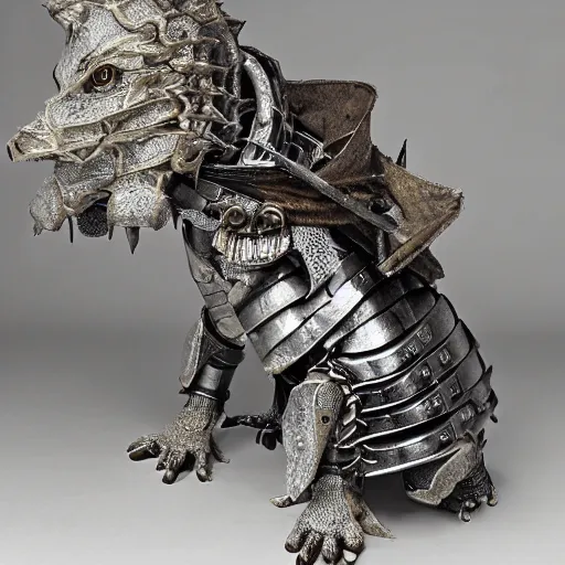 Prompt: three - ply portrait death dog dark souls in armor made of polished dragon bones looks relaxed, quantum physics, victorian era