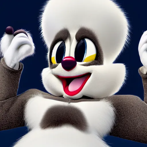 Image similar to in the style of animaniacs, anthropomorphic mink, female, white fur,