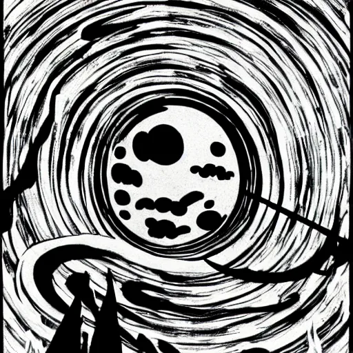 Image similar to full moon, style of shuzo oshimi, black outline, on white, smooth, thin sharp lines, detailed