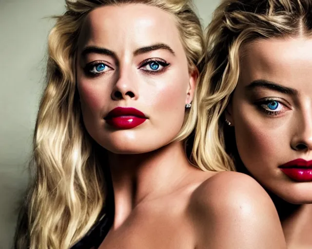 Image similar to margot robbie and amber heard mix, hyper realistic face, beautiful eyes, cinematic, long shot, hyper detailed, 8 5 mm photograph, 8 k resolution, film still, sharp lens, wide lens