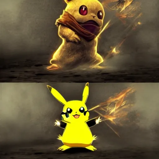 Image similar to pikachu as a boss on Dark Souls (videogame)