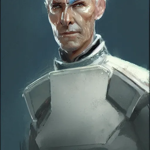 Image similar to portrait of a man by greg rutkowski, blue skin, short black hair in military style, tall, star wars expanded, universe, he is about 5 0 years old, wearing white colored imperial admiral uniform, artstation hq
