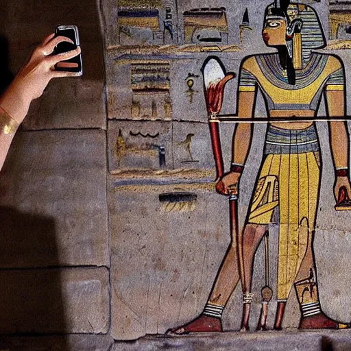 Image similar to ancient egyptian art of set taking a selfie