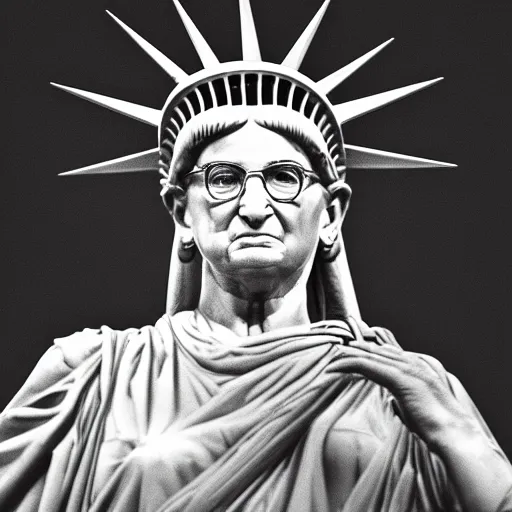 Prompt: Ruth Bader Ginsburg as the statue of Liberty, HD photograph