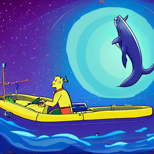 Image similar to Bojack Horseman riding a whale in space, digital art, Bojack Horseman