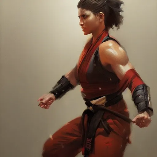 Image similar to A matte oil on canvas portrait of a martial artist by greg rutkowski and artgerm, trending on artstation, dungeons and dragons art