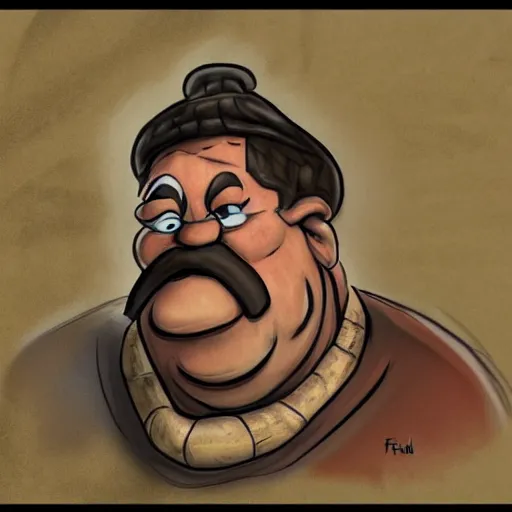 Image similar to fantasy art sketch of fred flintstone as an old curmudgeon