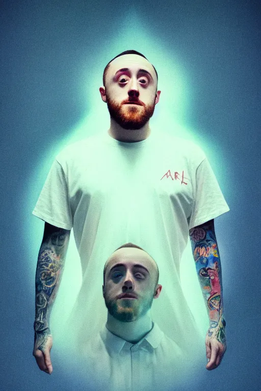 Image similar to The last portrait of Mac Miller, Heavenly, Hellish, Divinity, Hope, Ethereal, Symmetry, Atmospheric Lighting, artstation trending, good versus evil, ladders, angelic, the divine feminine, Pittsburg, Blue Slide Park, Most Dope, Rendered in Octane, trending on artstation, cgsociety, moody lighting rendered by octane engine, environment 8K artstation, cinematic lighting, intricate details, 4k detail post processing, hyperealistic, octane render, photo realism ultra detailed cinematic