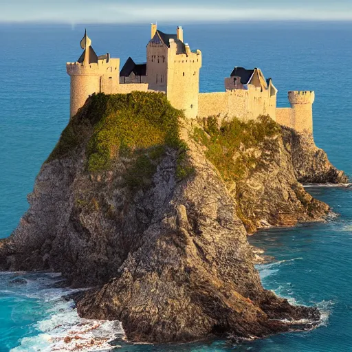 Image similar to photorealistic photograph of a castle with the ocean behind by suzi eszterhas, photorealism, photorealistic, realism, real, highly detailed, ultra detailed, detailed, f / 2. 8 l canon ef is lens, canon eos - 1 d mark ii, wildlife photographer of the year, pulitzer prize for photography, 8 k