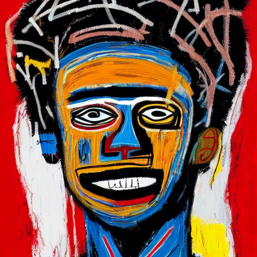 Image similar to A extremely highly detailed majestic hi-res beautiful immaculate head and shoulders painting of a strong black african man by Jean-Michel Basquiat, 8k, high textures, hyper sharp, insanely detailed and intricate, super detailed, 4k HDR high quality