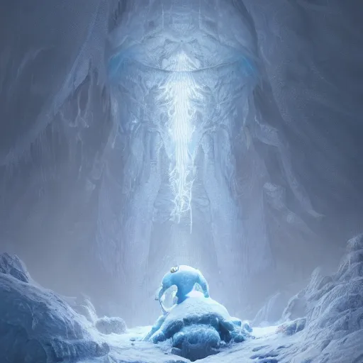 Image similar to A monster in the Arctic covered in snow, fractal Lighting, by Stanley Artgerm Lau, WLOP, Rossdraws, James Jean, Andrei Riabovitchev, Marc Simonetti, and Sakimichan, trending on artstation