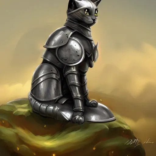 Image similar to cat in steel armor on a cloud, digital art, digital painting, artstation, devian art, 4 k, hd