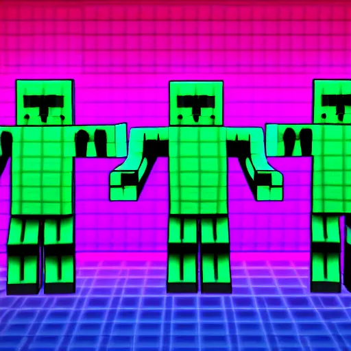 Image similar to mincraft creeper, synthwave, detailed, chromatic