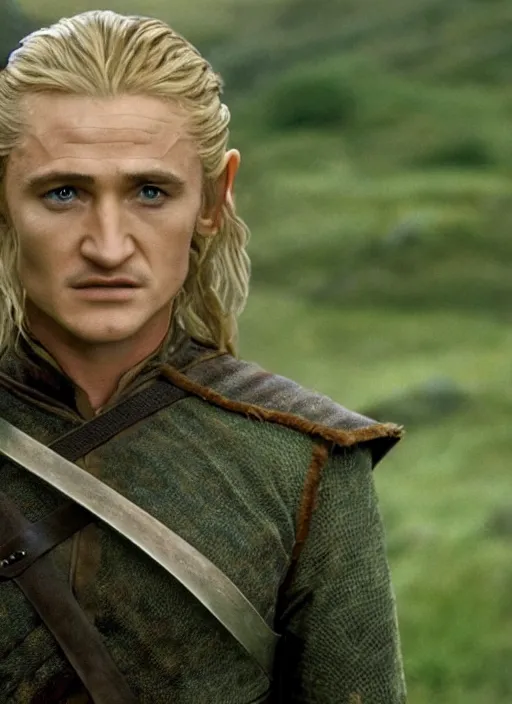 Prompt: film still of Sean Penn as Legolas in The Lord of the Rings, 4k