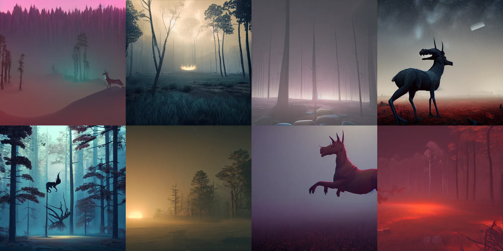 Prompt: beautiful dark landscape, the jersey devil, in the style of beeple and Mike Winkelmann, photo real, ultra realistic, intricate, epic lighting, 8k resolution, unreal engine 5,