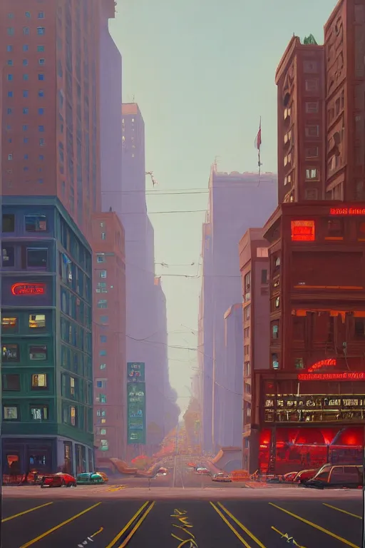 Image similar to Market Street, San Francisco; oil on canvas by Klaus Bürgle and Simon Stålenhag;