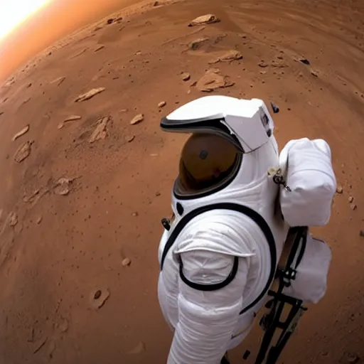 Image similar to Elon musk in a spacesuit on Mars