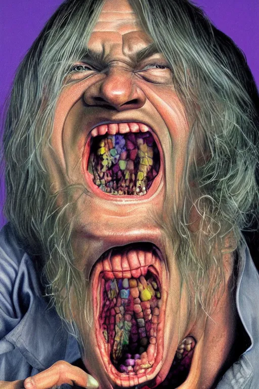 Prompt: hyper realistic painting of braco the gazer laughing, by chuck close and richard corben, very handsome, hyperdetailed, vivid colours, sharp focus, dramatic lighting, white shirt