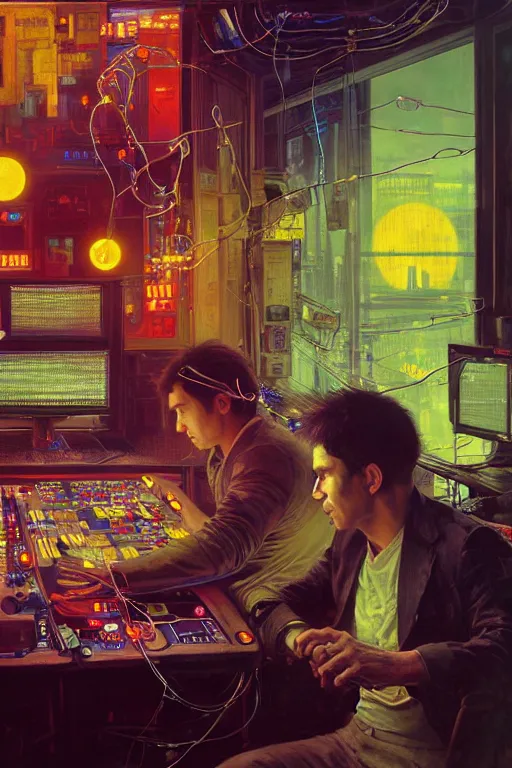 Prompt: hyperrealist portrait of pac man, it is decorated with long wires and computer monitors on their body in the cyberpunk office background. by jeremy mann and alphonse mucha, fantasy art, photo realistic, dynamic lighting, artstation, poster, volumetric lighting, very detailed faces, 8 k, award winning