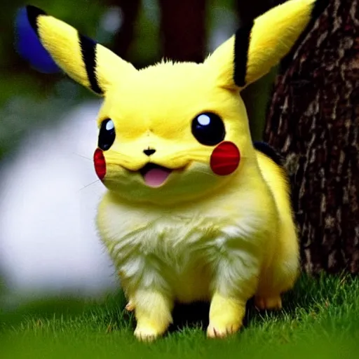 Prompt: real life pikachu pokemon, cute!!!, heroic!!!, adorable!!!, playful!!!, chubby!!! fluffly!!!, happy!!!, cheeky!!!, mischievous!!!, ultra realistic!!!, spring time, slight overcast weather, golden hour, sharp focus