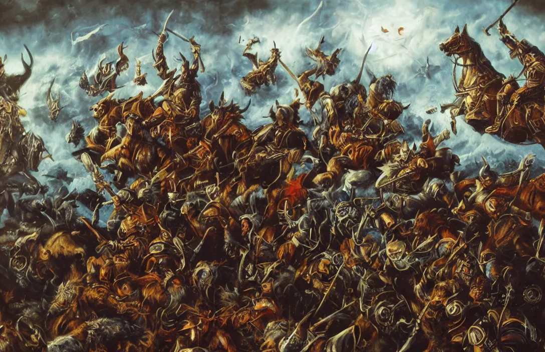 Image similar to oil painting of the wild hunt of odin