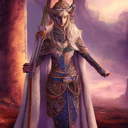 Image similar to beautiful elf with ornate robes, highly detailed, 4k, HDR, smooth, sharp focus, hyper realistic, high resolution