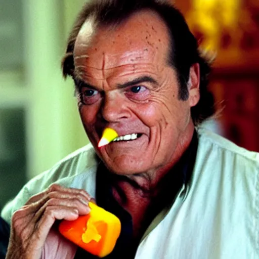 Image similar to jack nicholson really loves candy corn