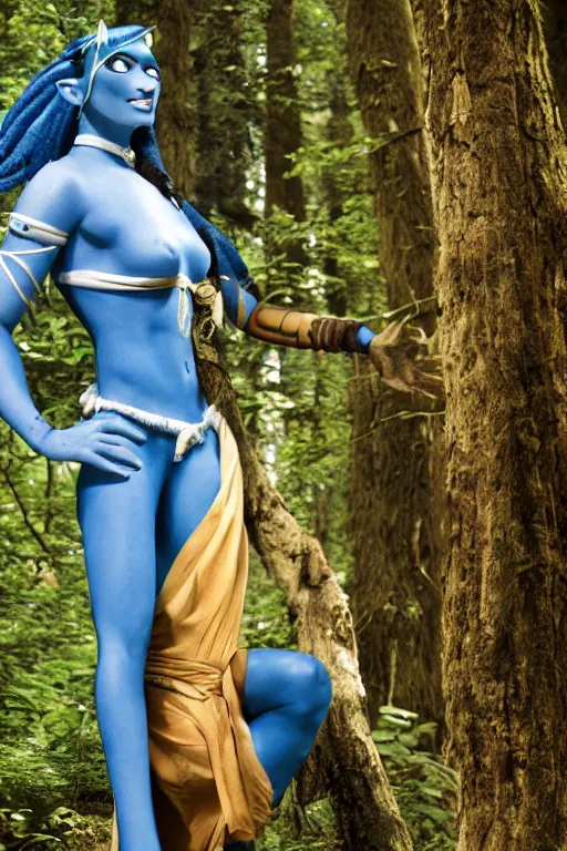 prompthunt: a korean woman dressed as a blue-skinned female navi from  avatar standing in a forest, blue body paint, high resolution film still,  8k, HDR colors, cosplay, outdoor lighting, high resolution photograph