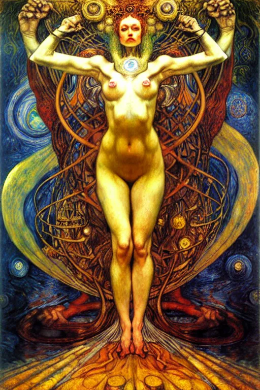 Image similar to Divine Chaos Engine by Karol Bak, Jean Delville, William Blake, Gustav Klimt, and Vincent Van Gogh, symbolist, visionary