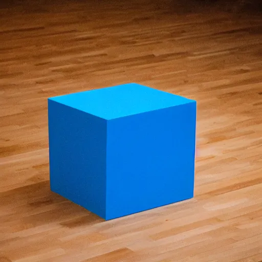 Prompt: 1 blue cube on studio floor, soft light