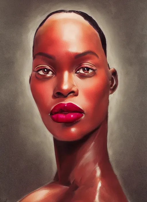 Prompt: a detailed full body portrait of a black super model woman, red lipstick, a beautiful face, big eyes, by dorian cleavenger, greg rutkowski, wlop, astri lohne, zdzisław beksinski trending on artstation w - 5 1 2