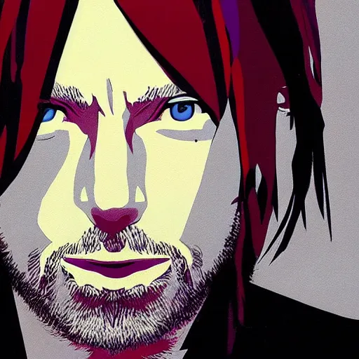 Image similar to thom yorke with sharingan in left eye, pretty face, more details, style by naruto,