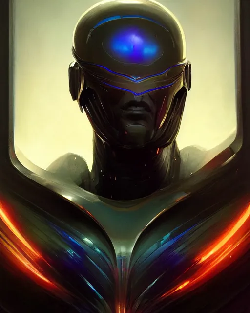 Prompt: iridescent wiry muscular male smooth sleek glossy black pearlescent scifi armor with smooth featureless faceplate, by greg rutkowski and mark brookes and jim burns and tom bagshaw and magali villeneuve, trending on artstation