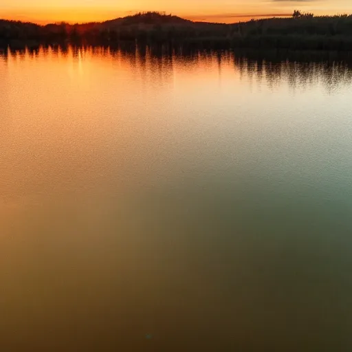 Prompt: a picture of a sunset over a lake