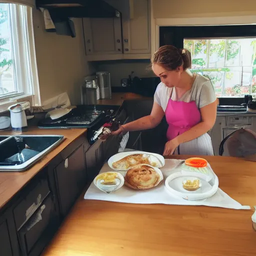 Prompt: artchick making breakfast