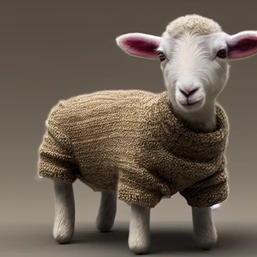 Image similar to lamb wearing a sweater, canon portrait, full body shot 4k, blurry background, artwork, artstation,