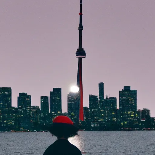 Prompt: Toronto tourist guide with planet mars as a head, dramatic cinematic lighting