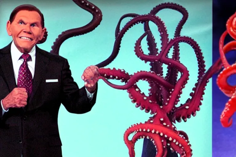 Image similar to kenneth copeland depicted as devil with tentacles instead of arms